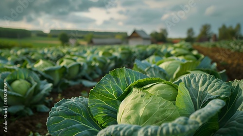 a cabbage field with rows