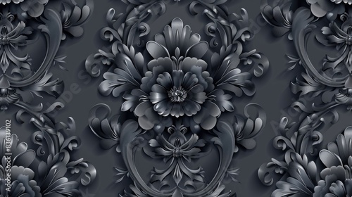Stylish contemporary seamless design on a dark backdrop Repeat raster backdrop Baroque and damask wallpaper with seamless flower motif