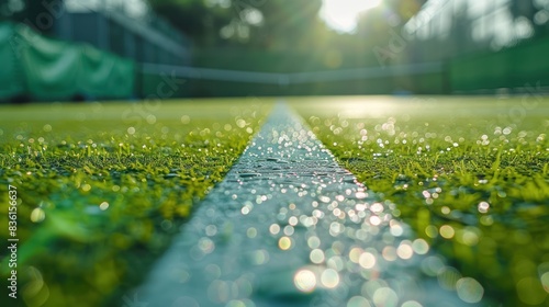 Freshly Cut Grass on Tennis Court for Tournament: Close Up View