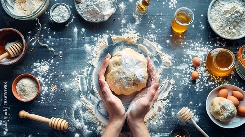 kneading is the soul of delicious yeast dough. floured hands on a well-kneaded dough ball