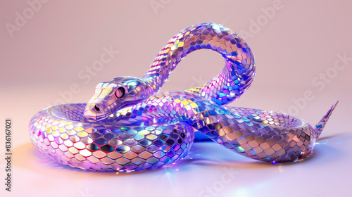 Enchanted Snake Charmer Performance: Iridescent Cobra with Pastel-Colored Scales and Shimmering Gems