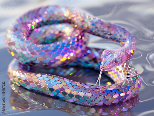 Jewel-Encrusted Cobra: Iridescent Snake Charmer Performance with Pastel-Colored Scales