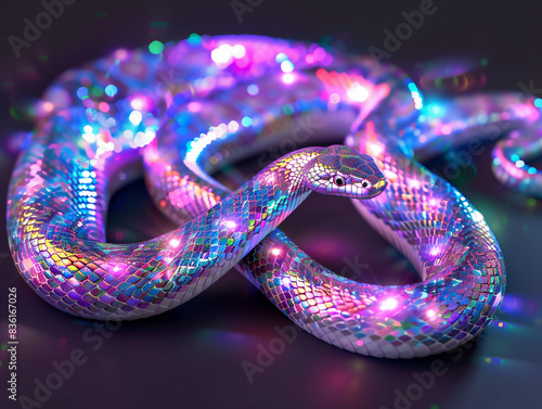Mesmerizing Serpent Dance: Iridescent Cobra with Pastel Scales and Sparkling Jewels