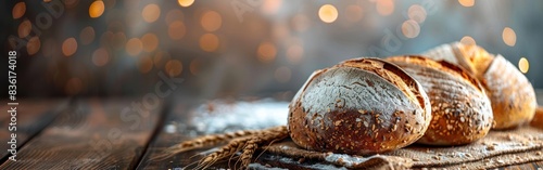 Sourdough Bread on Wooden Table - Appetizing Bakery Food Photography Background