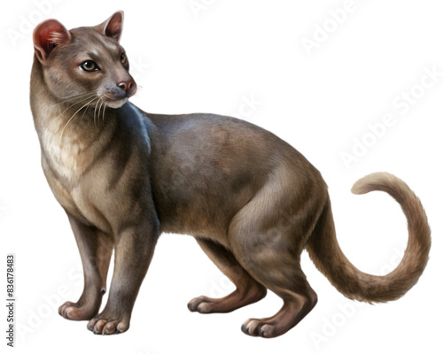 Fossa Side View Illustration, Isolated on White Background, Ideal for Wildlife, Nature, and Conservation Design Projects 