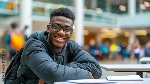 successful admission to the Bachelor's degree. portrait of a happy young African American guy with a beautiful smile . student on a blurred background of a college university library