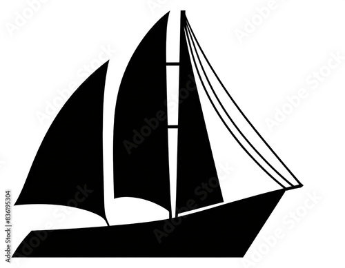 schwarze Silhouette Kontrast Segelboot icon isoliert auf weißen Hintergrund, Freisteller