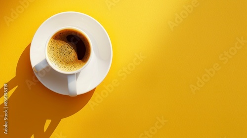 cup of coffee on yellow background and a light