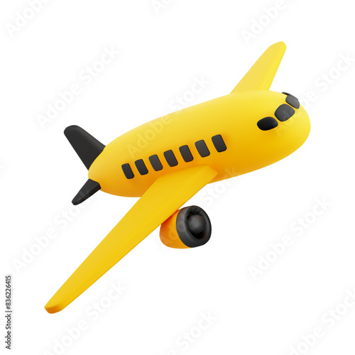 Cute 3D Cartoon Yellow and Black Airplane, isolated on white background. Ideal for travel advertising, commercial aviation, booking, or air transportation concepts. Vector illustration of 3D render.