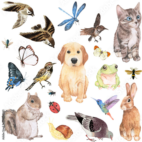 Seamless watercolor animal pattern, suitable for printing on wrapping paper, cardboard, plastic cases for a mobile phone or tablet, oilcloth (for example, an umbrella, tablecloth, raincoat)