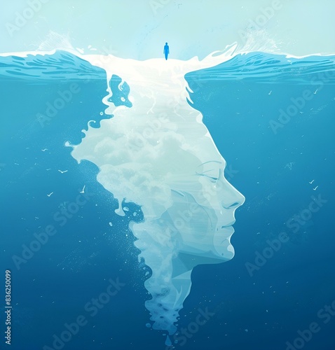Surrealistyczna kompozycja twarzy pod powierzchnią wody