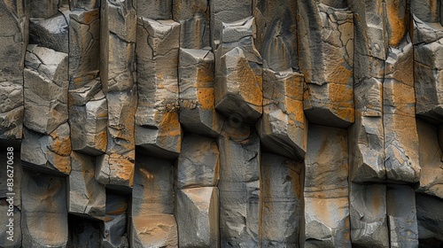 Close up of basalt rock formations with a rough texture.