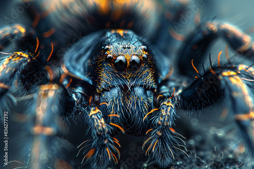 Arachnophobia concept, a scary spider close-up