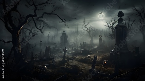 Halloween Night Mystery Graveyard Illustration