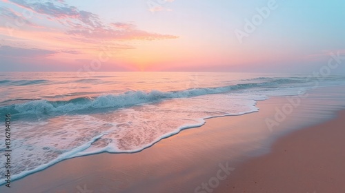 Peaceful Beach at Sunrise: Capture the serene beauty of a beach at sunrise.