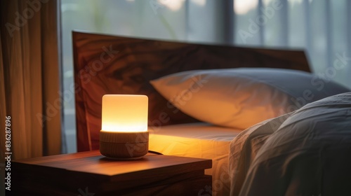 The bedside lamp with a touch-sensitive base makes it easy to adjust the light level without fumbling for a switch.