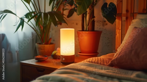 The bedside lamp with a touch-sensitive base makes it easy to adjust the light level without fumbling for a switch.