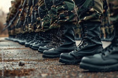 Soldiers in formation in army boots