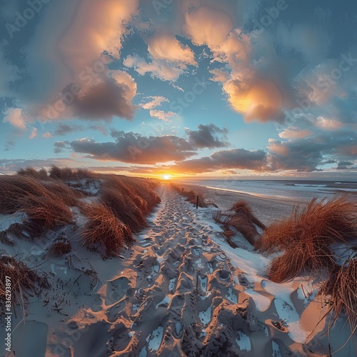 Panoramic view of a sunrise on the island of Sylt, SchleswigHolstein, Germany