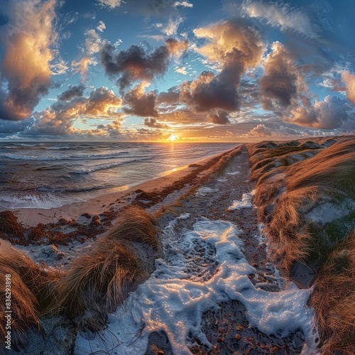 Panoramic view of a sunrise on the island of Sylt, SchleswigHolstein, Germany