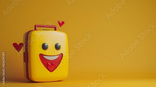 Cheerful defibrillator character prepared for emergency rescue 