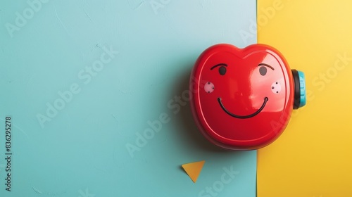 Friendly defibrillator character with a warm smile 
