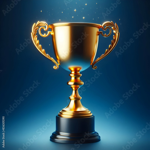 gold cup on a blue background trophy, cup, award, gold, winner, success, prize,Ai generated 