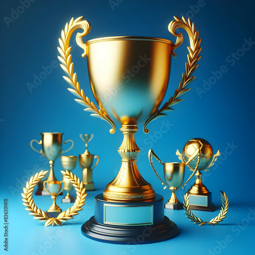 gold cup with a trophy trophy, cup, award, gold, winner, success, champion,Ai generated 