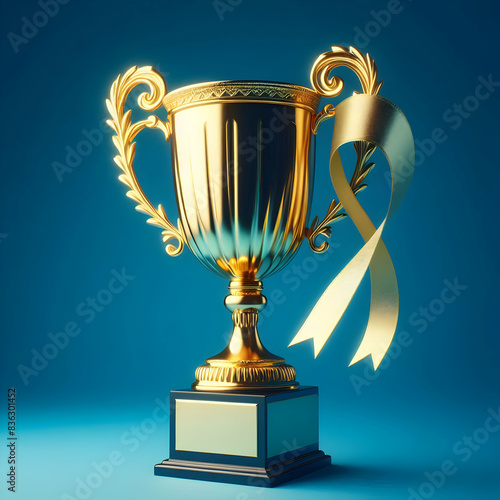 gold cup with a trophy victory, 3d, shiny, silver, golden, best, metal, Ai generated 