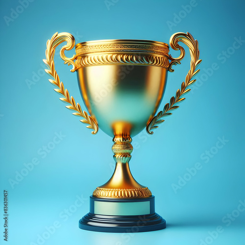 gold cup with ribbon trophy, cup, gold, award, success, winner, achievement, prize, sport, champion, isolated, Ai generated 