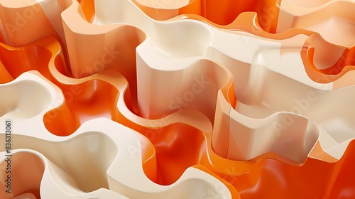 3D Render, Futuristic Abstract Background, Yellow and Orange 3D Shapes