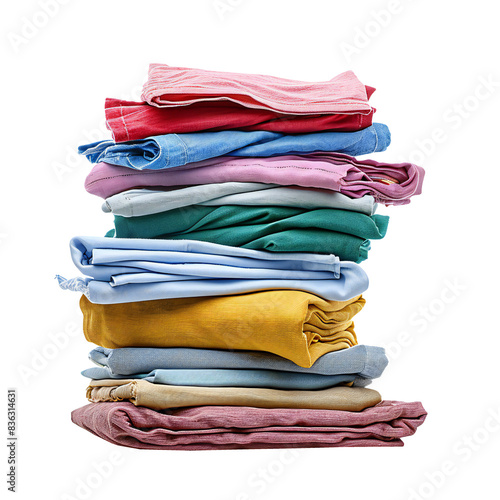 Stack of colorful folded clothes on transparent background