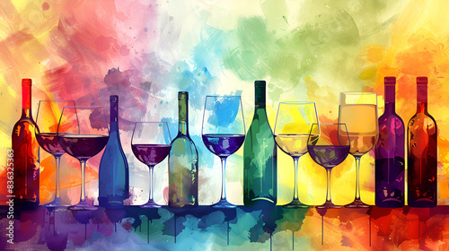 wine glass bottle art background, Generative AI
