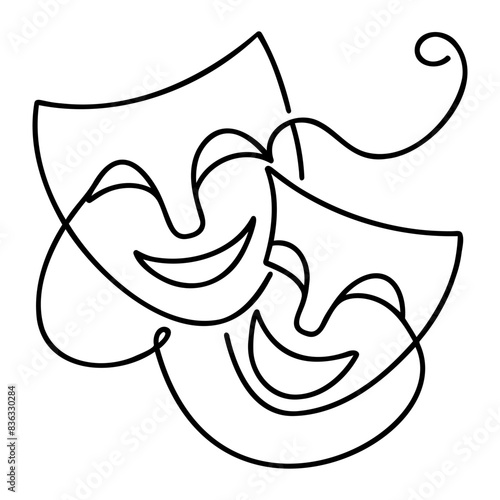 theater humor smile mask one line continuous line art