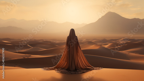 Woman on desert_ cinematic art minimalistic photo person in desert dry land_sci-fi future_apocalypse theme