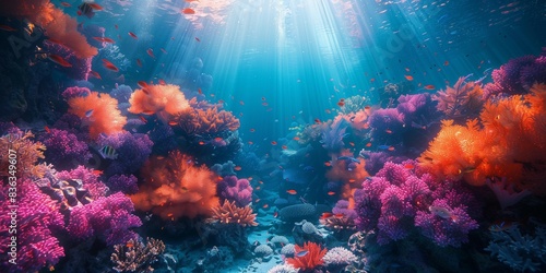 Colorful Marine Life in Clear Blue Water, generative ai