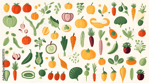 Set d'illustration vectorielle de légumes. Légumes verts, légumineuse, crudité. Aliments sains, nourriture, frais. Pour conception et création graphique. 