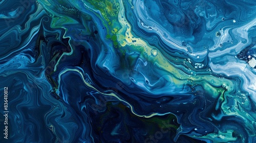  Lime and indigo paint blending, Ink Solstice, serene glow emanates from fluid rivers, action photo