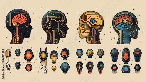 A set of simple line art style icons. This is a modern illustration.