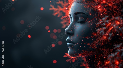 An artificial intelligence robot connected to a human brain. The concept of enhanced intelligence, human intelligence enhancement, and AI-based human support. Vibrant illustration of vibrant living
