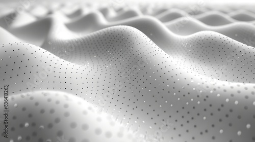 Intense dots on white background. Particle flow with a dot landscape. Digital data structure. Future mesh or grid of sound. Visualization of pattern points.