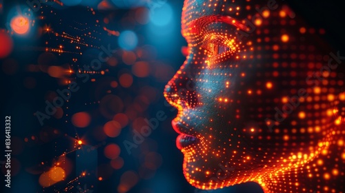 Illustration of an abstract digital human face with artificial intelligence and cyber security.