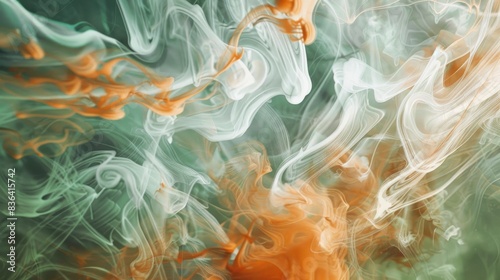  Sage and terracotta paint swirling, Ink Essence, subdued brilliance emanates from fluid lines, technology photo