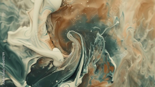  Sage and terracotta paint swirling, Ink Flourish, soft gleam arises from fluid tides, screenshots