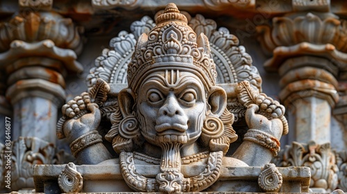 Detail of architecture of the Hanuman Garhi Temple in Ayodhya, India.
