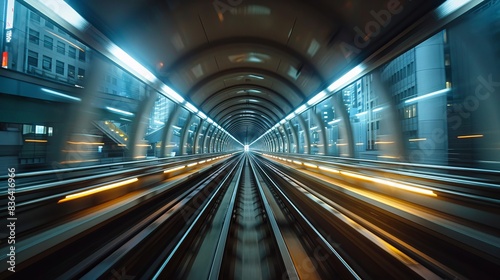 An image of a train running in a tunnel that has been motion-blurred