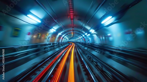From a train moving through a tunnel, a motion-blurred view is captured