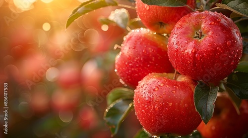 Tree with red apples ripe for picking. Close-up shot.