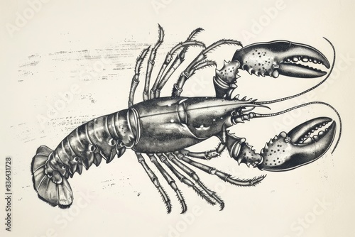 A simple black and white drawing of a lobster