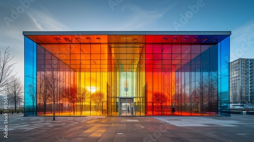 A modern office building with a colorful reflective facade in Almere, The Netherlands, on Jan. 30, 2018